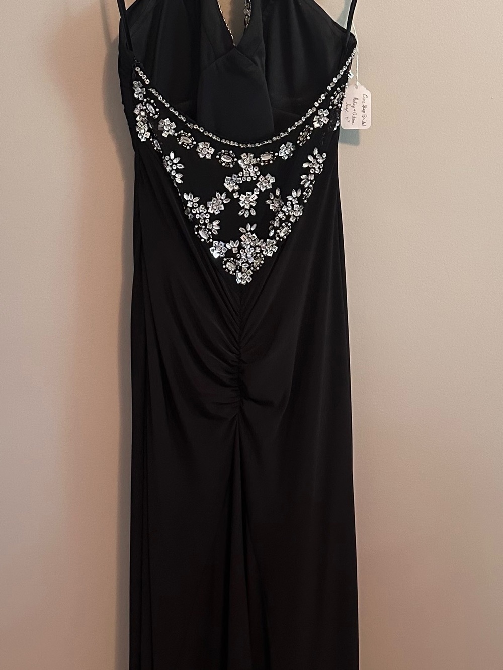 Betsy & Adam Black Maxi Dress with Crystal Bib - Picture 3 of 6
